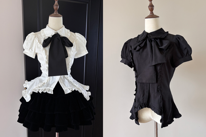 FlowerFairyDaily - Lilith - Gothic Lolita Short Sleeve Shirt, Detachable Tie
