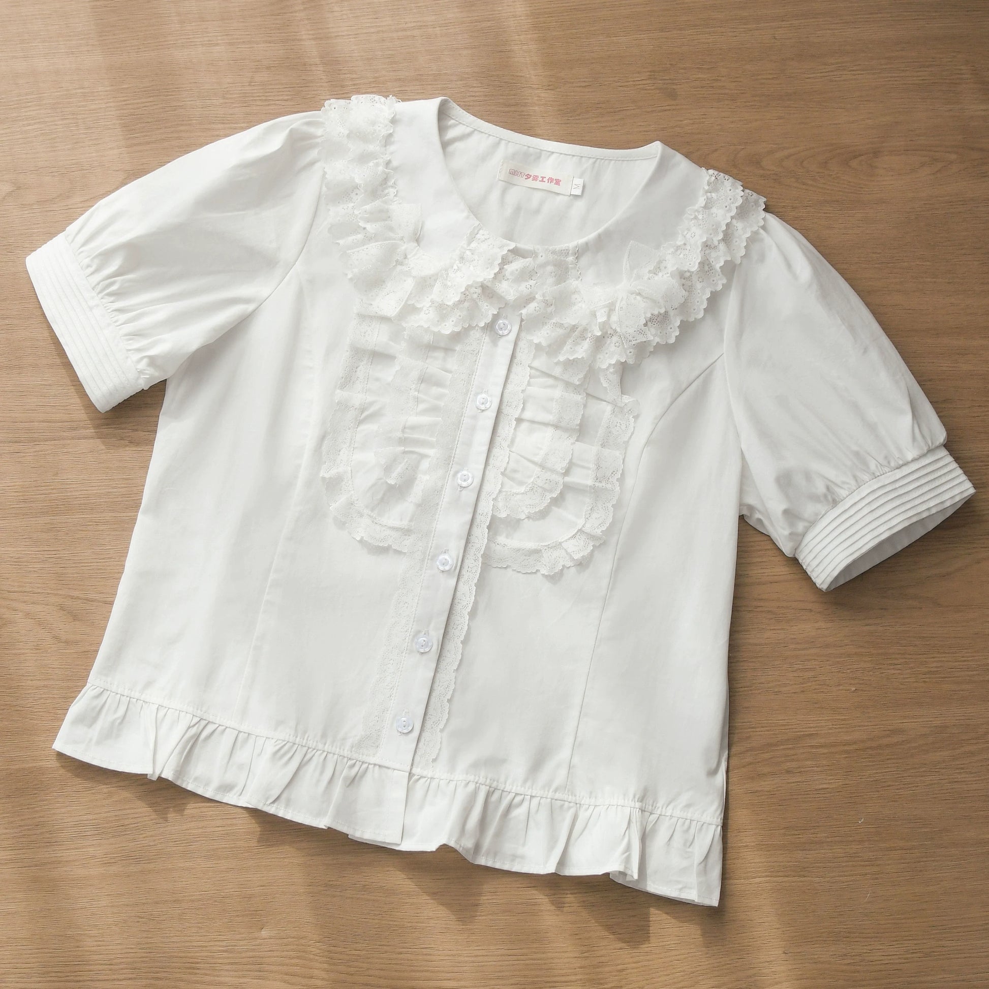 MIST - Semi-sweet Milk Cake - Sweet Lolita Short Sleeve Blouse with Lace Peter Pan Collar