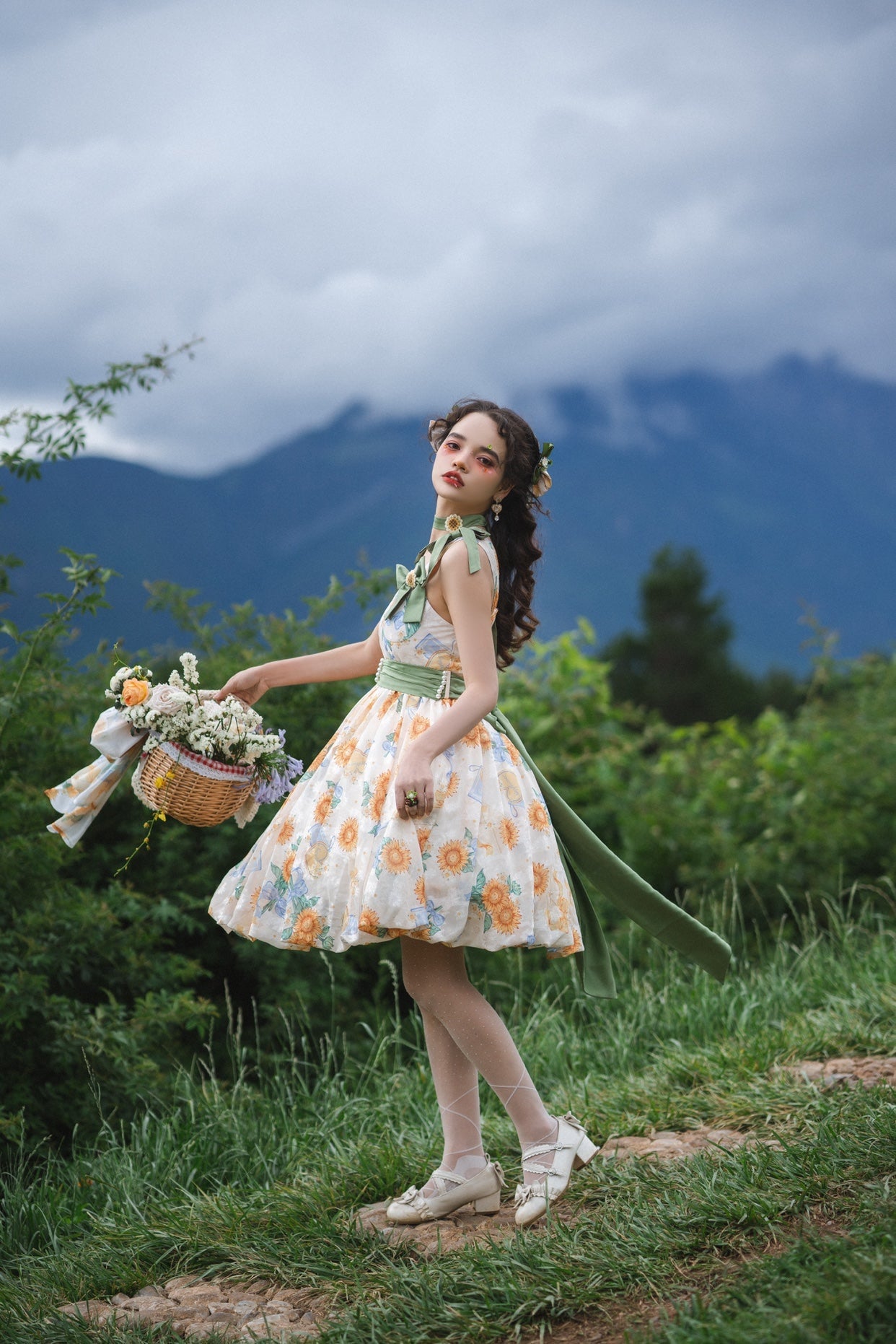 Akiyama Future Studio - Sunflower Print Lolita JSK Dress in Breathable Light Fabric