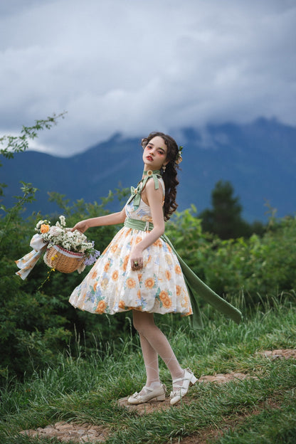 Akiyama Future Studio - Sunflower Print Lolita JSK Dress in Breathable Light Fabric