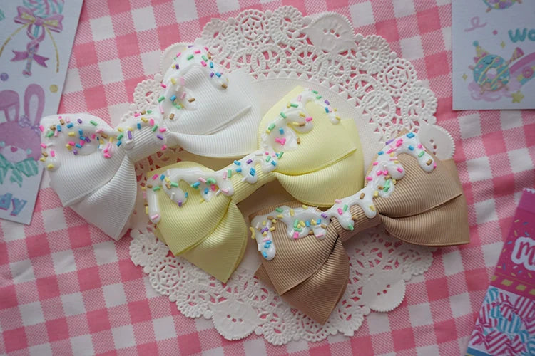 Cat Tea Party - Handmade Sweet Lolita Bow Hair Clip Cute Imitation Cream Cake