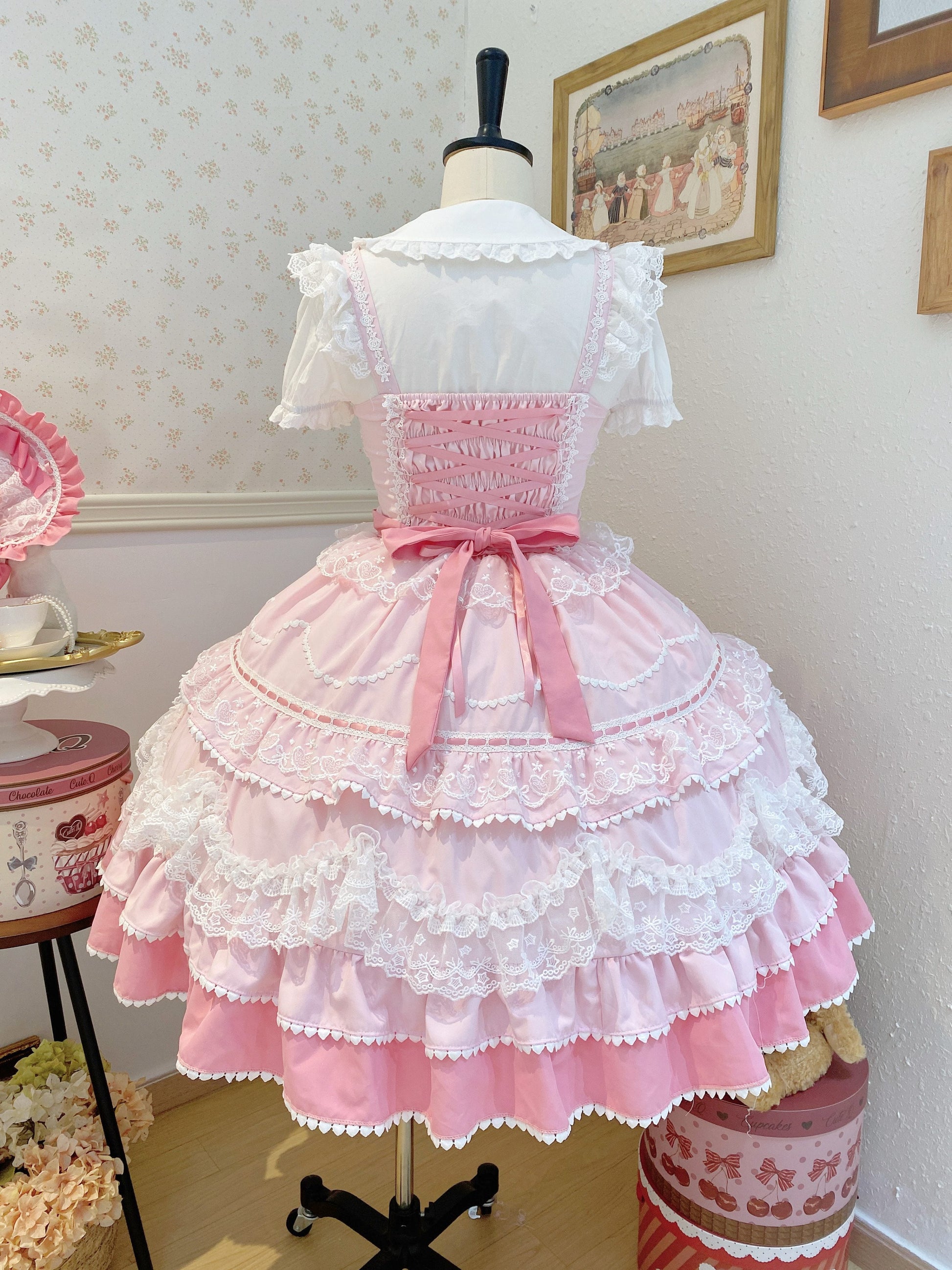 Sugar Girl - Fondant Cake - Summer Sweet Lolita JSK Dress, Tiered Ruffles and Bows