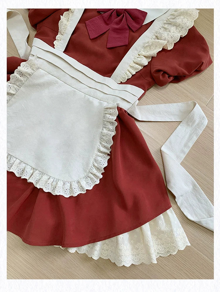 With PUJI - KissKiss - Maid Lolita OP Dress Pleated Lace Multicolor Dress