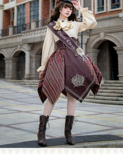 Forest Fluorescent Carps - Queen's Game - Military Lolita OP, Ouji Plaid Lolita Dress Set