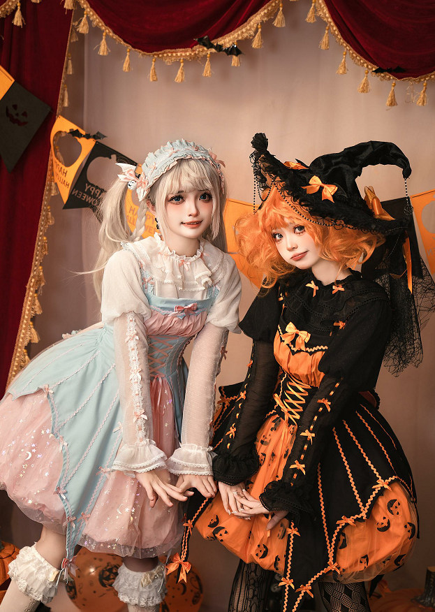Lemon Honey - Halloween Gothic Lolita Jumper Dress, Pumpkin-inspired Dress