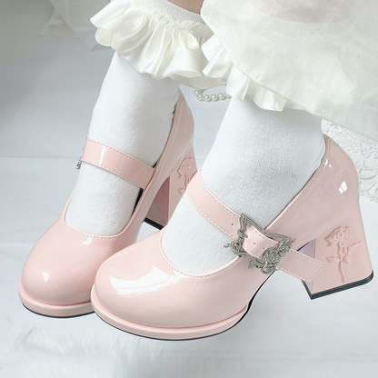 Dreamland - Wanxiang Cycle - Elegant Lolita Heel Shoes with Embossed Rose