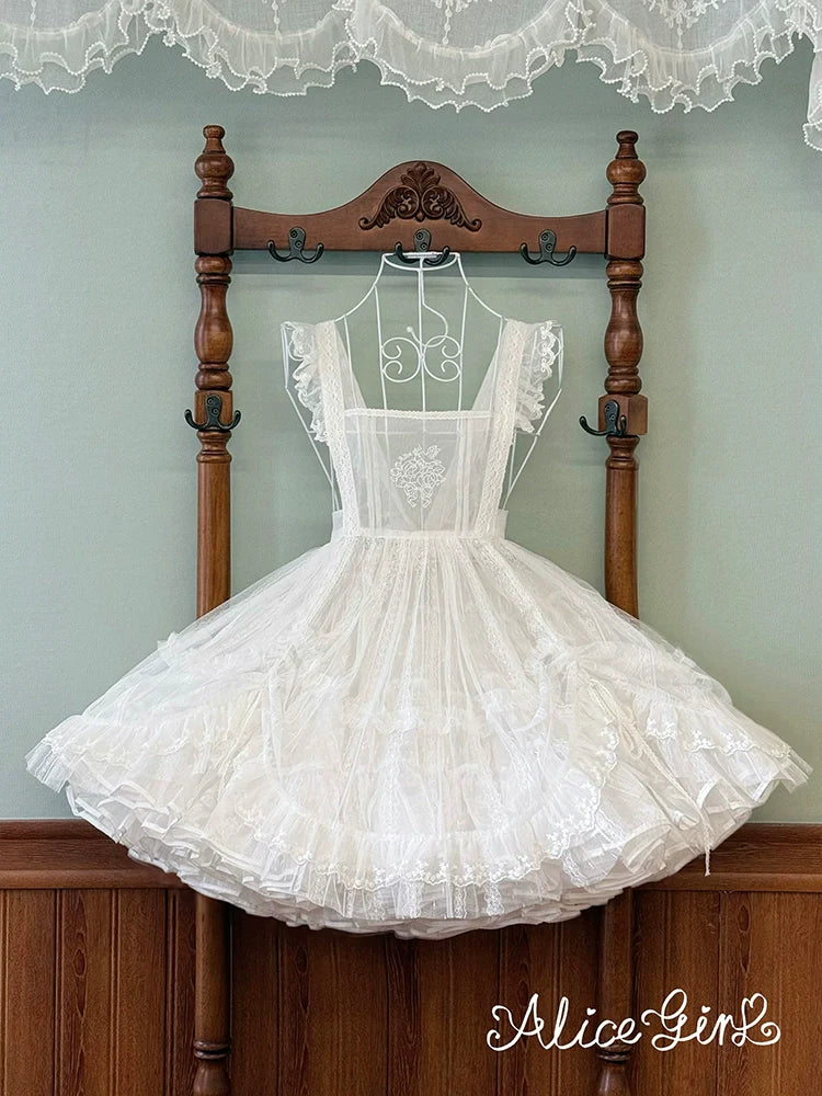 Alice Girl - Elegant Lolita Embroidered Apron with Adjustable Strap