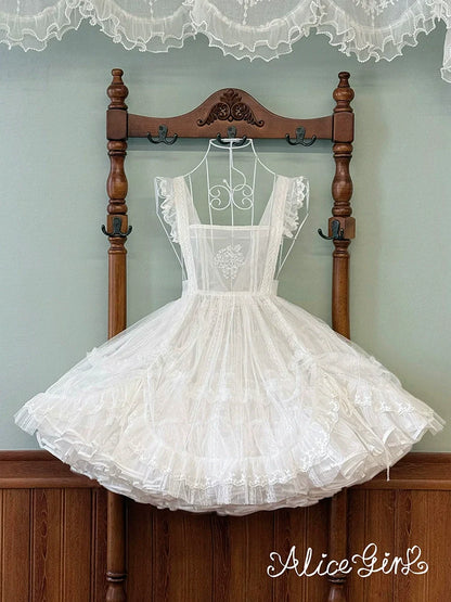 Alice Girl - Elegant Lolita Embroidered Apron with Adjustable Strap