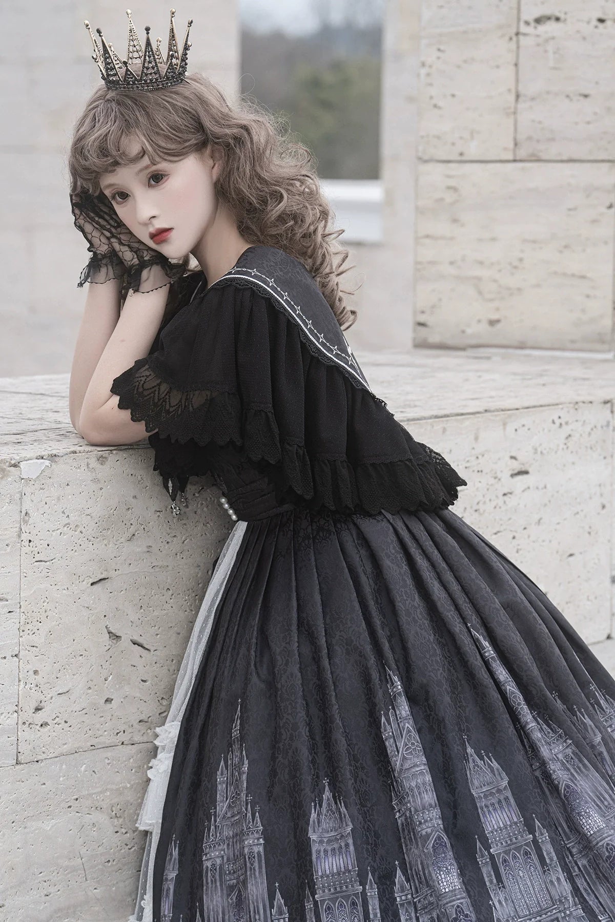 Cornfield Lolita - Silent Church - Gothic Lolita JSK Front Open Printed Dress and Thin Cardigan Set