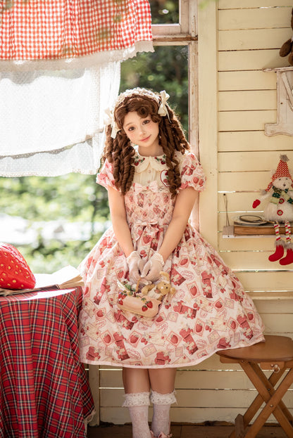 Strawberry Witch - Kawaii Lolita OP Dress, Strawberry Print