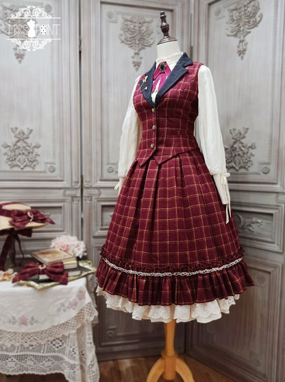 Miss Point - Rose - Elegant Lolita Fishbone Grid Skirt Customized