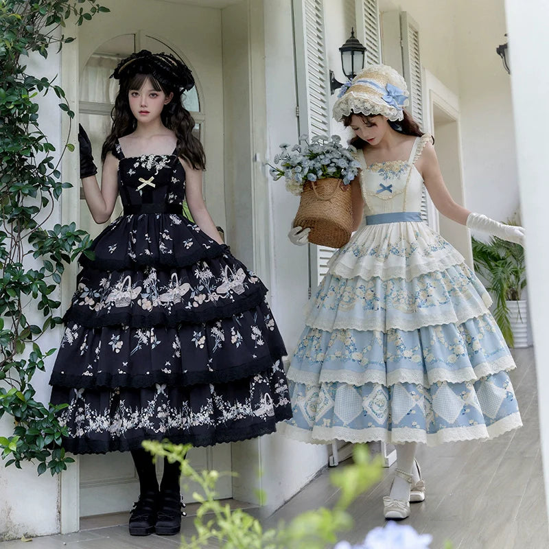 With PUJI - Letter and Poetry - Classic Lolita JSK Suit Four-tiered Twins Dress