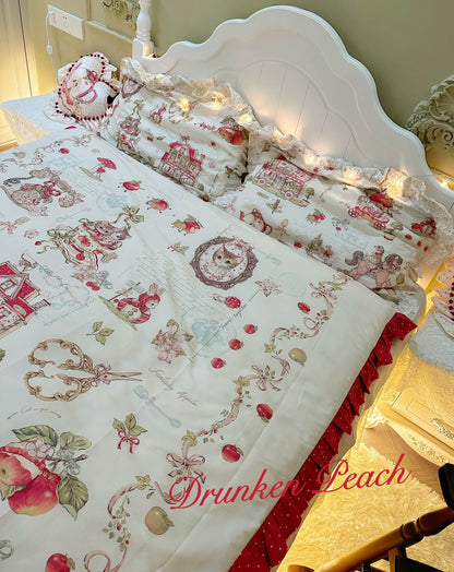 Drunke - Small Apple - Sweet Retro Print Lolita 4-Piece/3-Piece Bedding Set