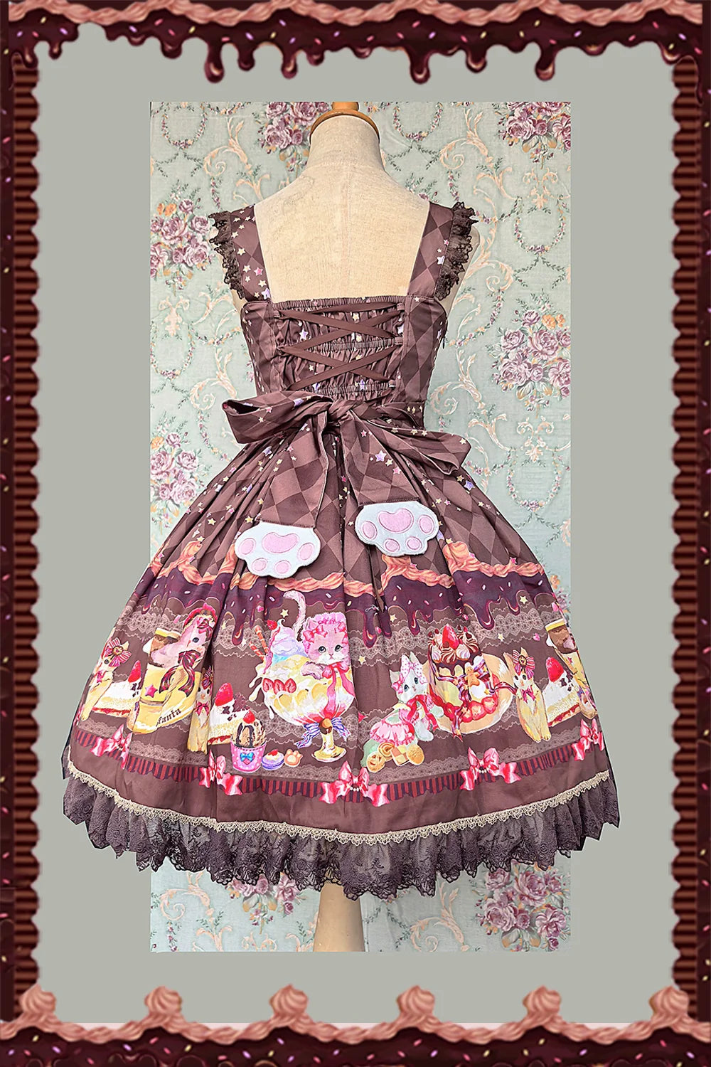 Infanta - Cream Meow - Sweet Lolita JSK, Cat Print