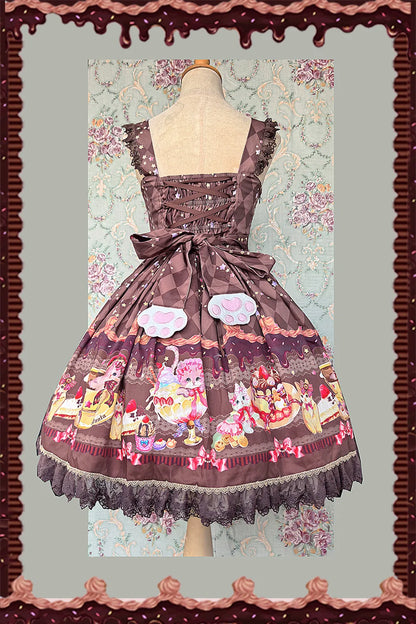 Infanta - Cream Meow - Sweet Lolita JSK, Cat Print