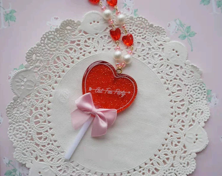 Cat Tea Party - Sweet Lolita Necklace Heart-Shaped Lollipop Necklace