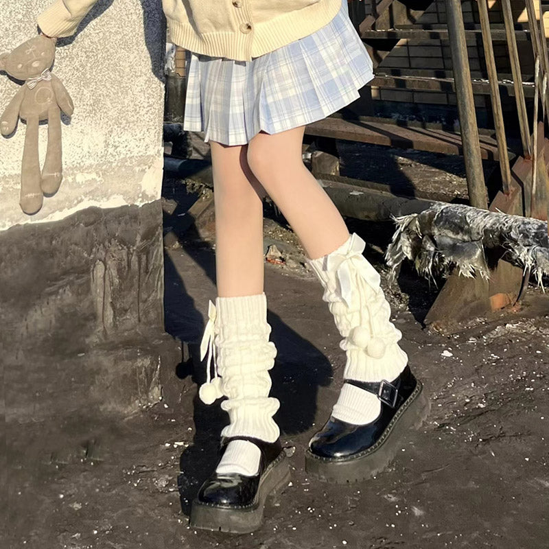 Hua Nai Cat - Cute Lolita Leg Warmers Winter Knitted JK Pile Socks