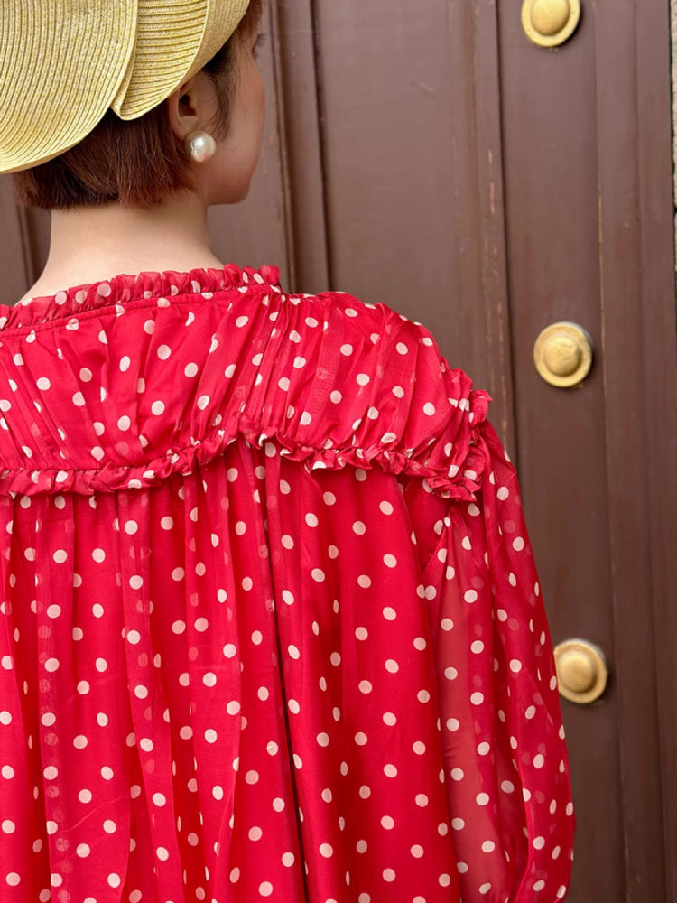 Vintage style dot chiffon dress【s0000006890】