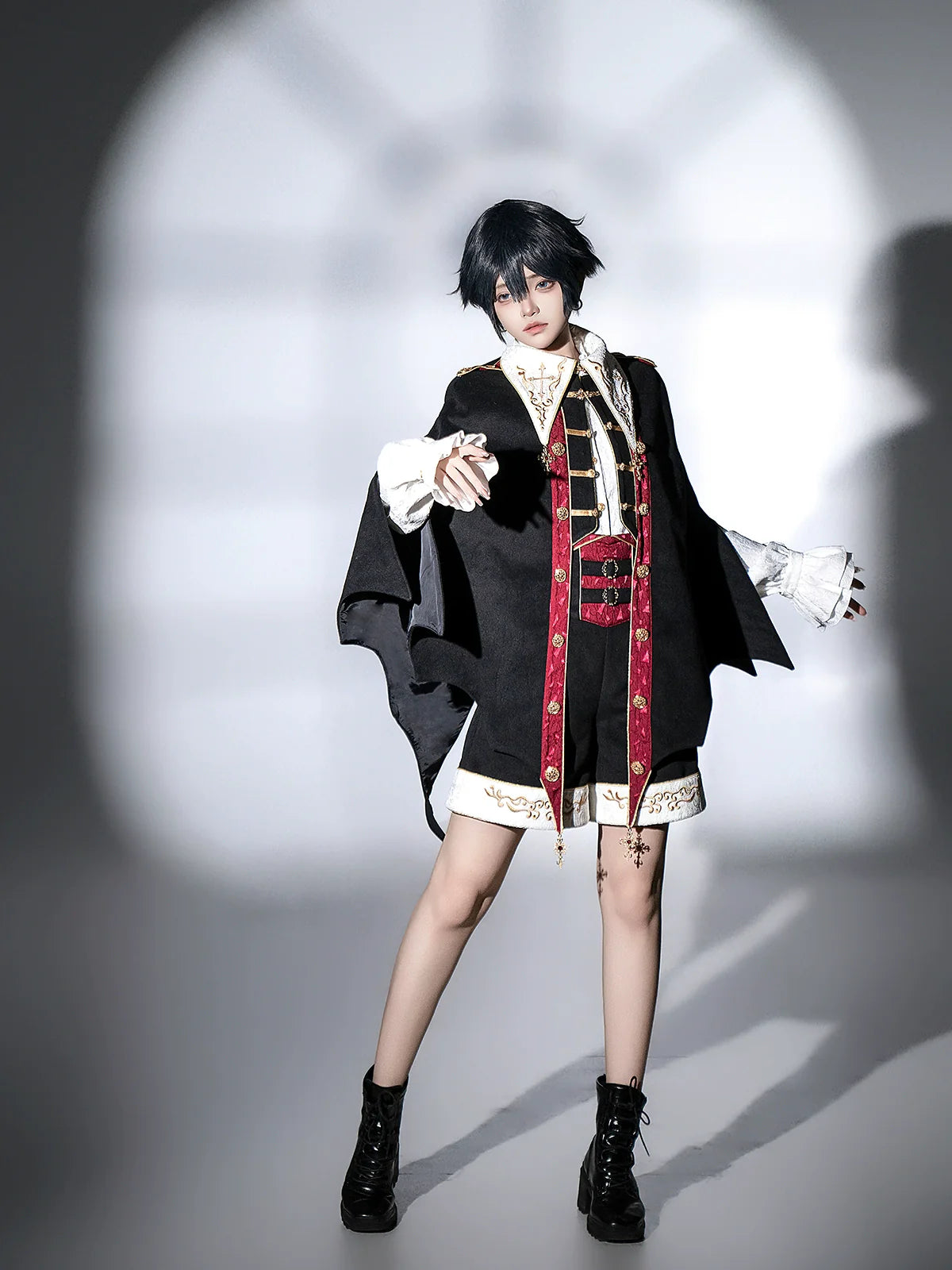 Your Princess - Vampire Youth - Ouji Lolita Bat Shaped Cape Set, Gold Embroidery & Red Accents