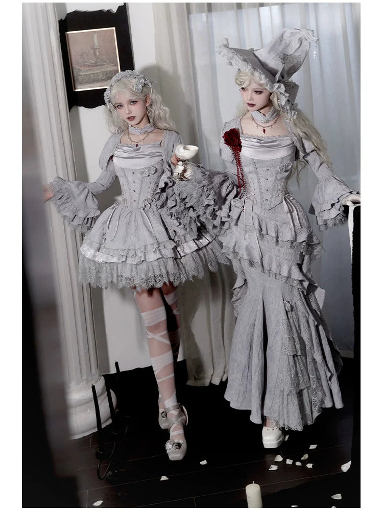 With PUJI - Letter and Poetry ﾂｷ Twilight - Gothic Witch Lolita SK Suit Bodice Mermaid Dress