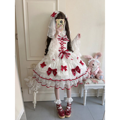 Sugar Girl - Velvet Sweetheart - Doll-like Sweet Lolita Jumper Dress, Bow Accents