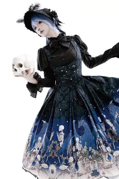 Nn Star - Dragonbone Lily - Dragon Skeleton Print Gothic Lolita Bust-supporting JSK and BNT