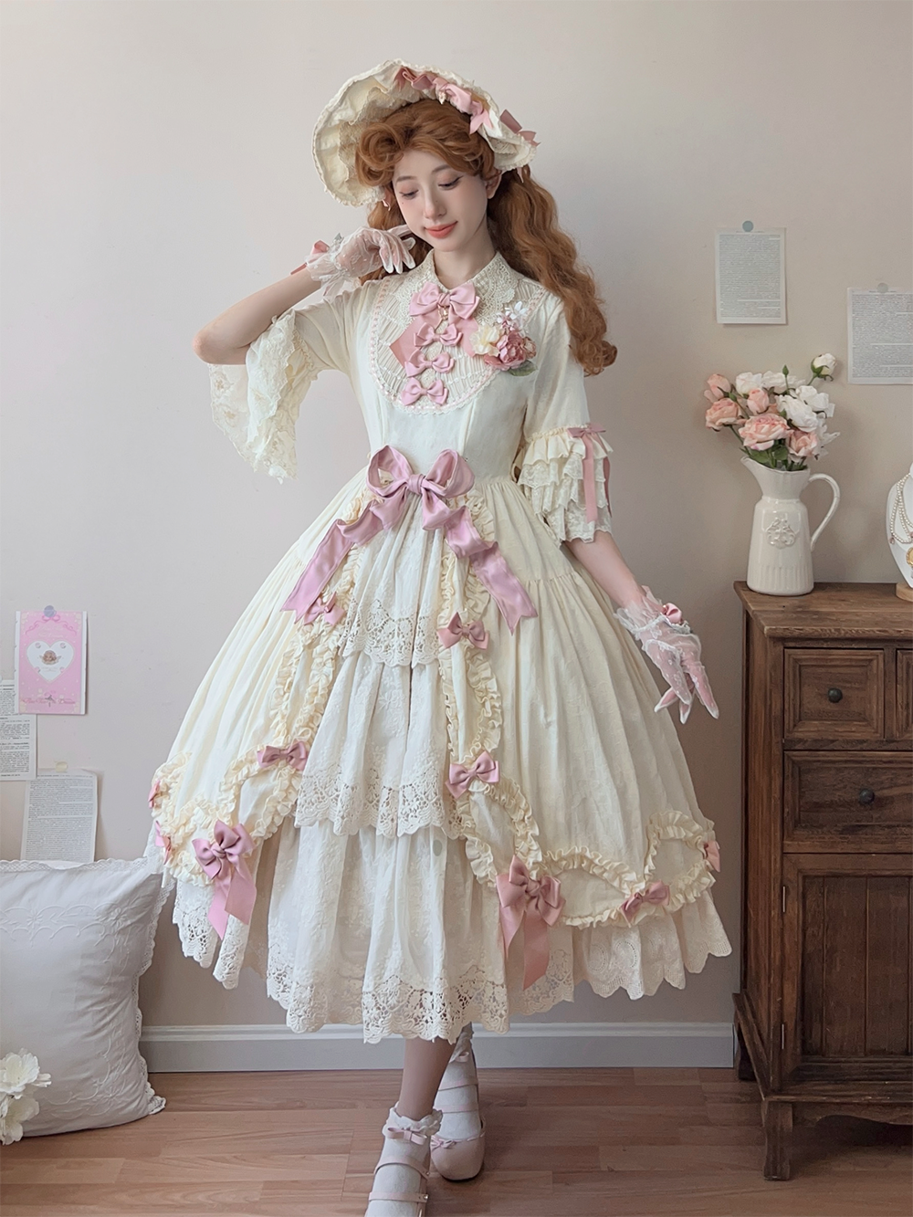 Miss Point - Lilyka Garden - Classic Lolita OP Dress Set Elegant Floral Wall Princess Sleeve