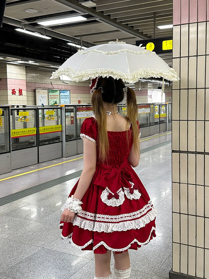 Miss Point - Vintage Petal Rabbit - Old School Lolita OP Cotton Dress With Petal-Shaped Hem