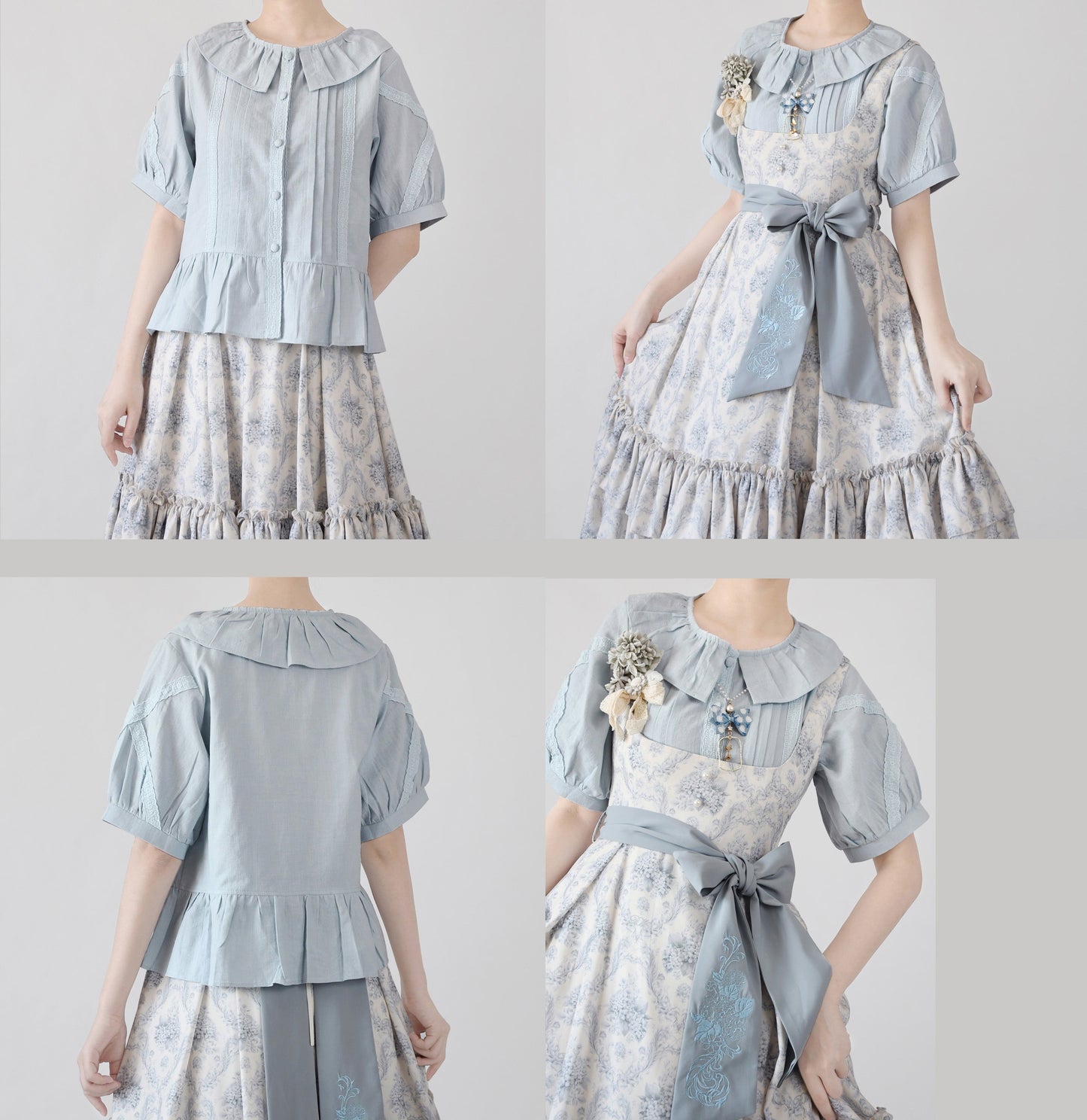 MIST - Spring Retro - Cotton Kawaii Lolita Shirt with Ruffled Neck and Lace Detail