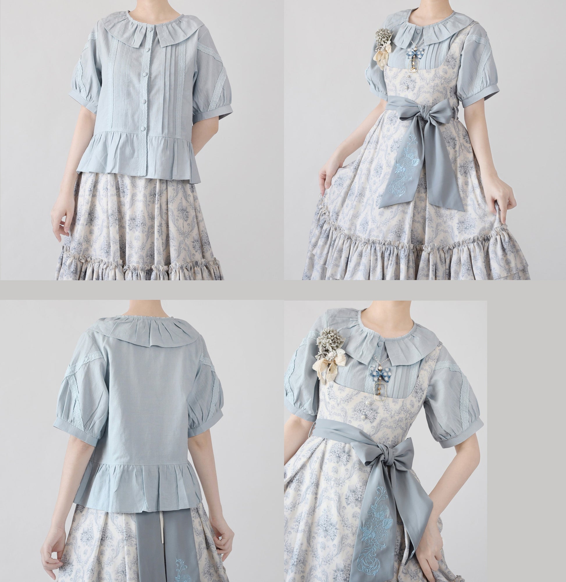 MIST - Spring Retro - Cotton Kawaii Lolita Shirt with Ruffled Neck and Lace Detail