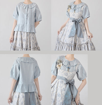 MIST - Spring Retro - Cotton Kawaii Lolita Shirt with Ruffled Neck and Lace Detail
