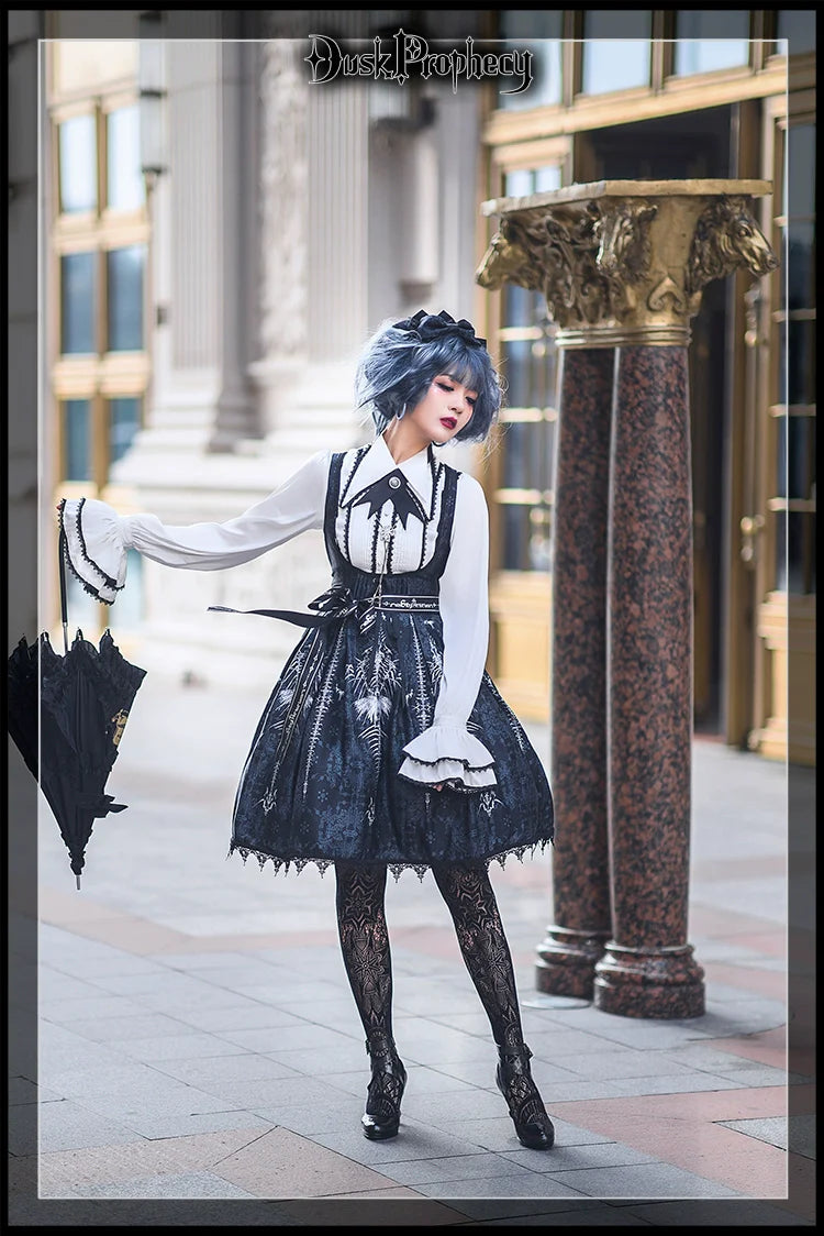 DuskProphecy - Coccyx - Elegant Lolita Dress High Waist Fishbone Print JSK Set