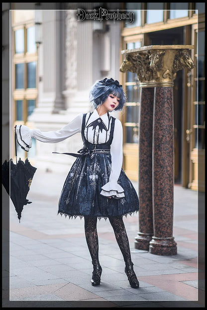 DuskProphecy - Coccyx - Elegant Lolita Dress High Waist Fishbone Print JSK Set