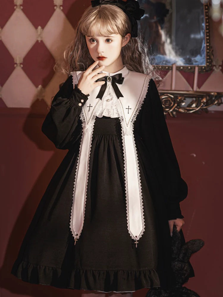 Sweet Date - Gothic Lolita Dress Black Nun OP for Halloween