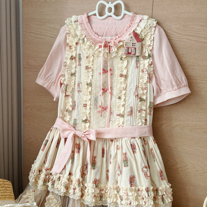 MIST - Vernal Stream - Lightweight Kawaii Lolita Blouse, Detachable Waist Tie