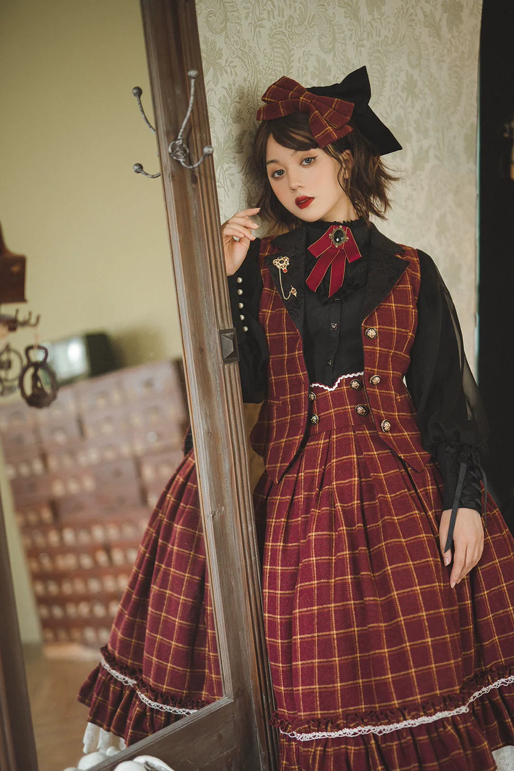 Miss Point - Rose - Elegant Lolita Fishbone Grid Skirt Customized