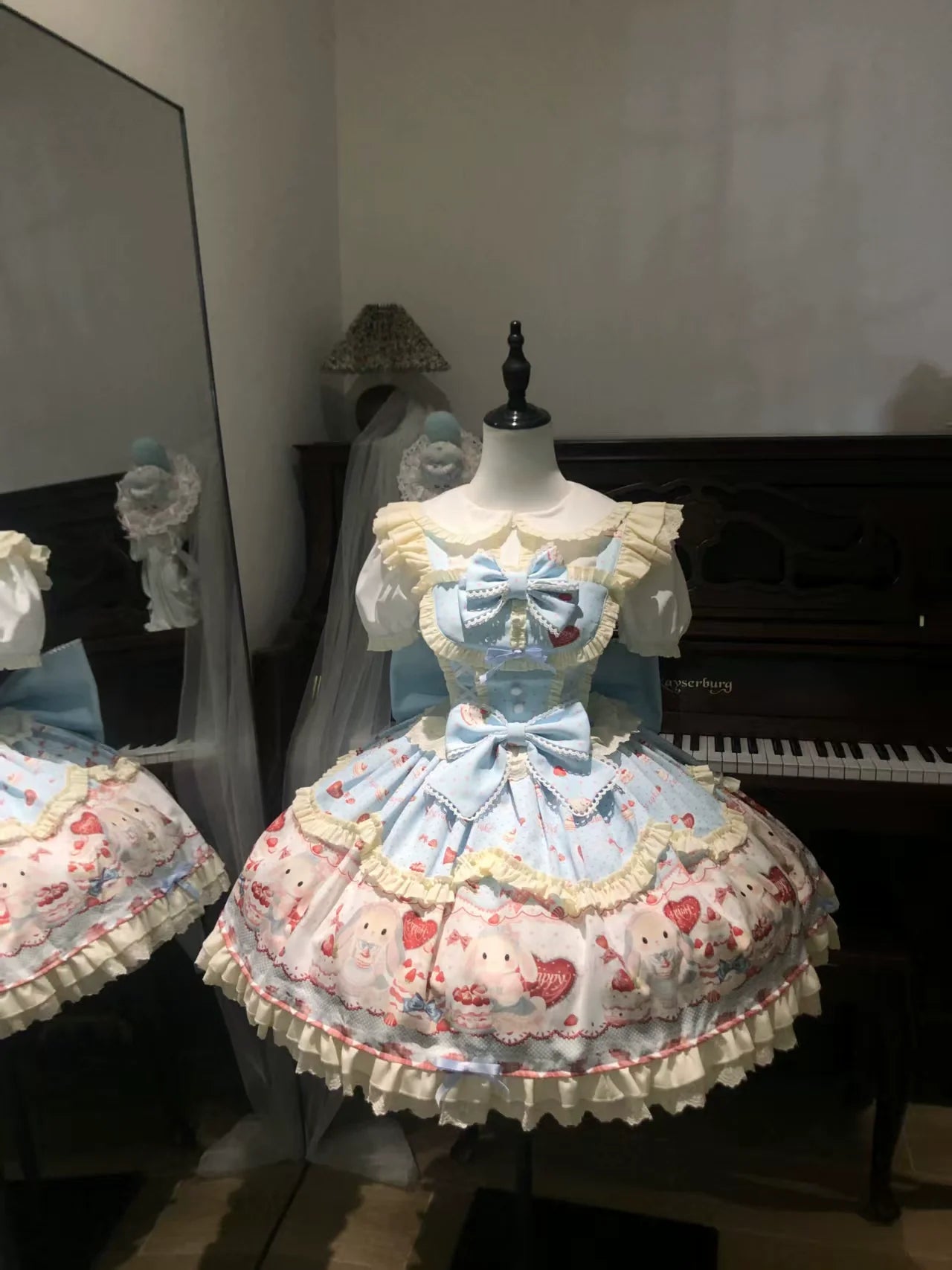 Sweet Dreamland - Bunny Party - Printed Sweet Lolita JSK, Bow Trailing