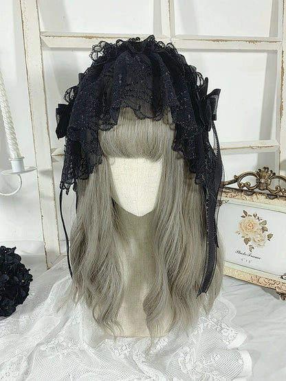 Sweet Jelly Lolita - Gothic Lolita Headband Black Bow Lace Hair Accessory