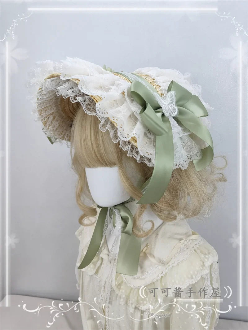 Cocoa Jam - Country Lolita Bonnet Lace Flower Flat Cap Multicolors Customized