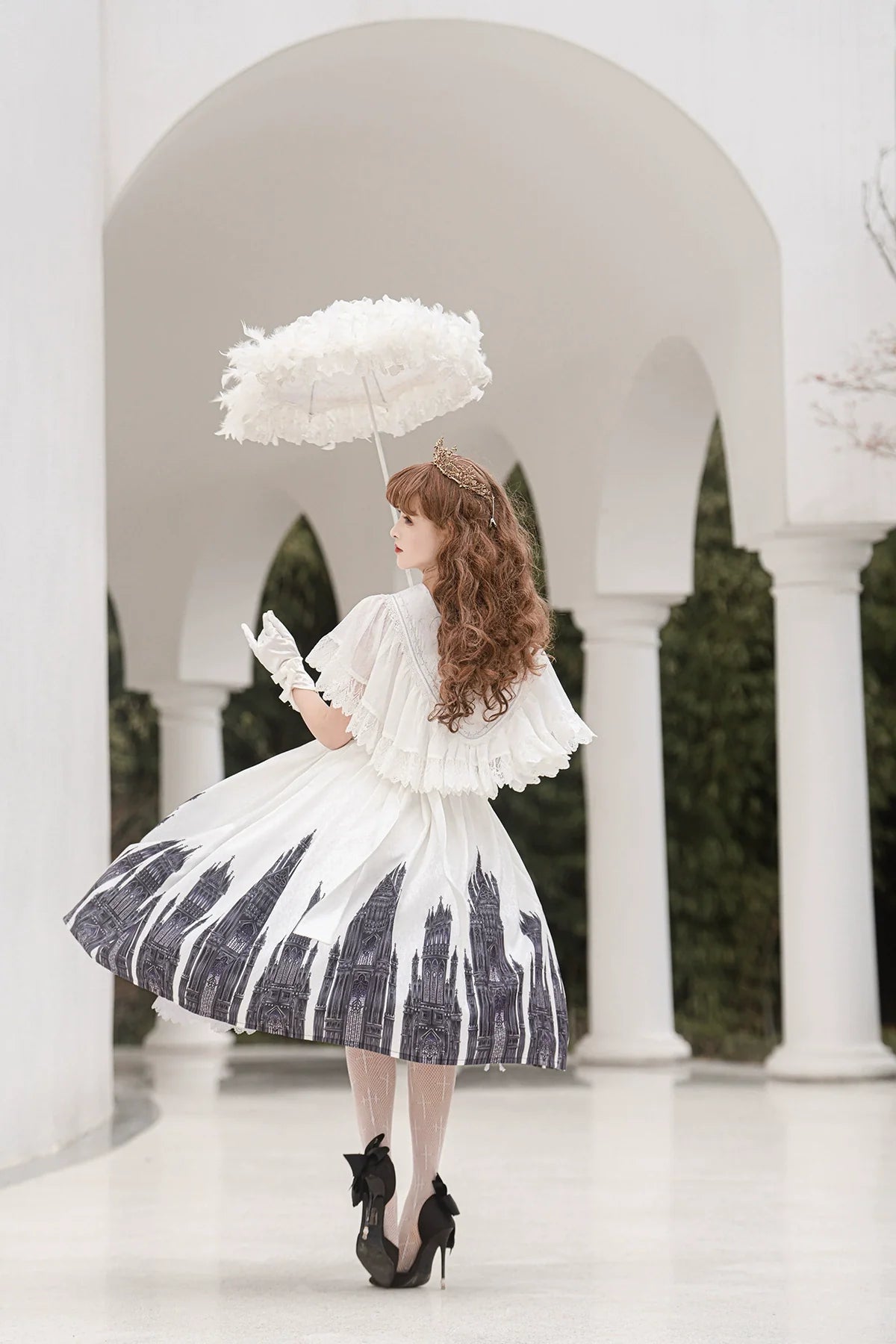 Cornfield Lolita - Silent Church - Gothic Lolita JSK Front Open Printed Dress and Thin Cardigan Set