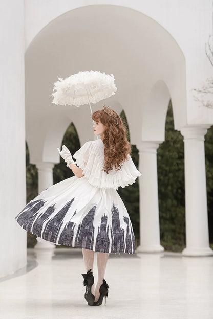 Cornfield Lolita - Silent Church - Gothic Lolita JSK Front Open Printed Dress and Thin Cardigan Set