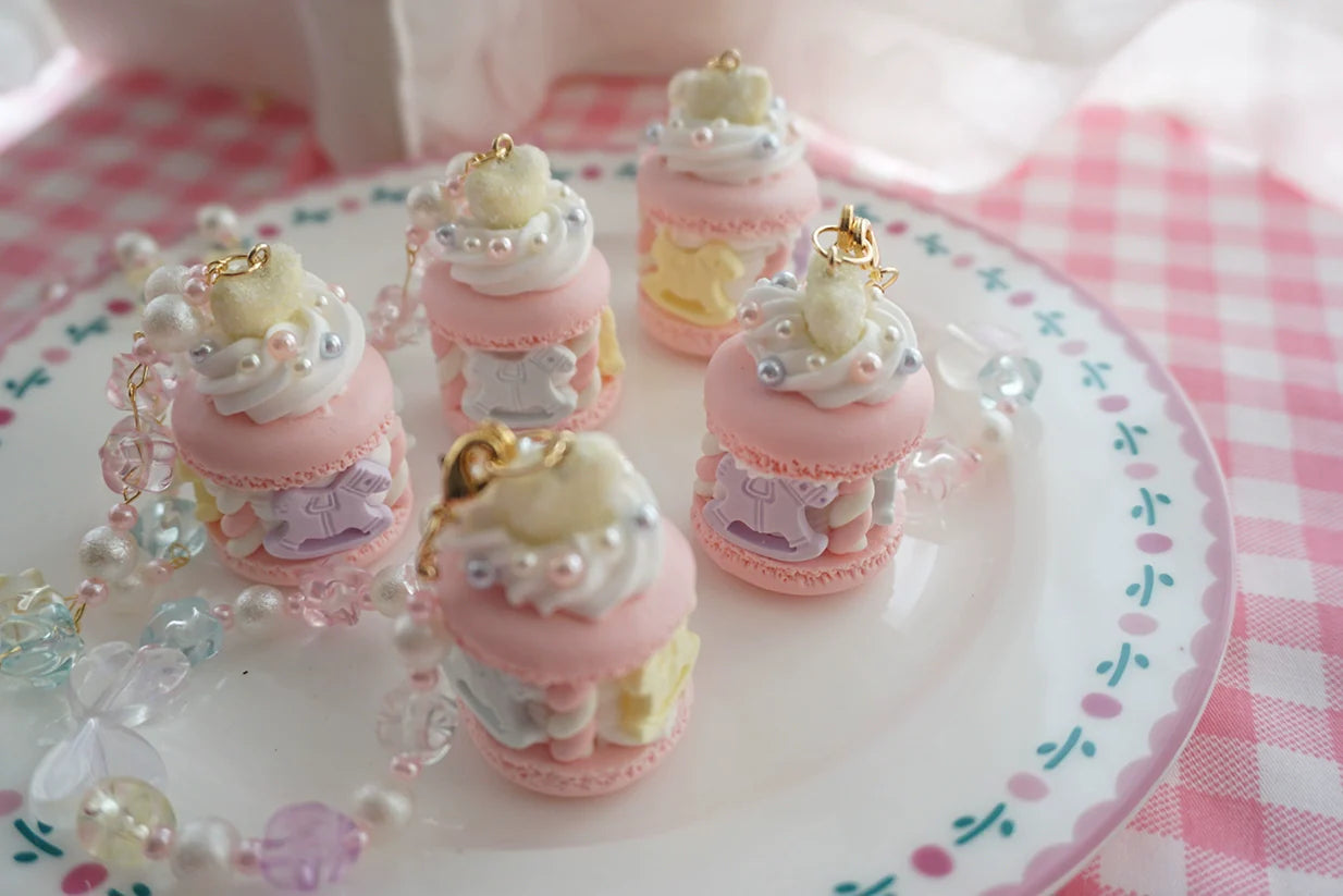 Cat Tea Party - Sweet Lolita Necklace Carousel Cream Macaron Bag Pendant