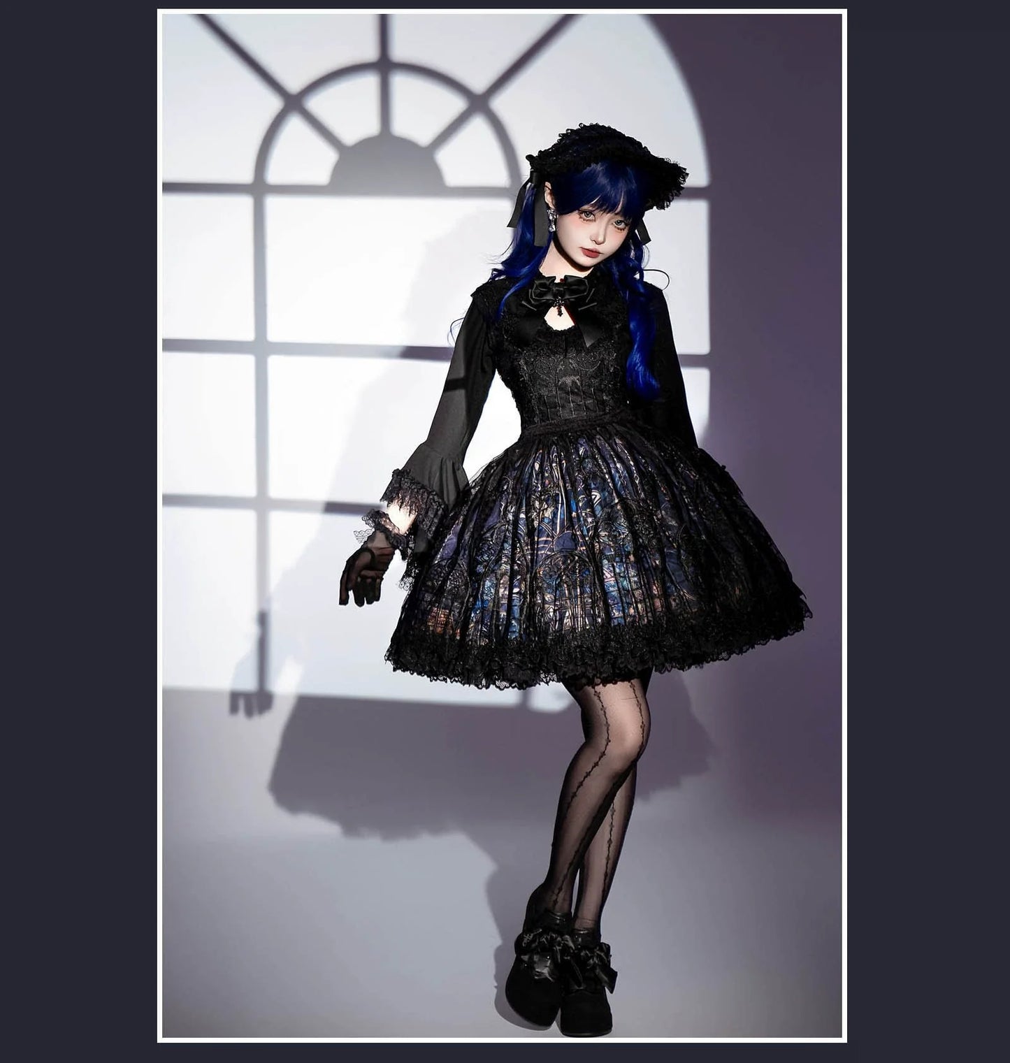 SUSIN - Night Traveler - Classic and Elegant Gothic Dress with Colorful Window Prints
