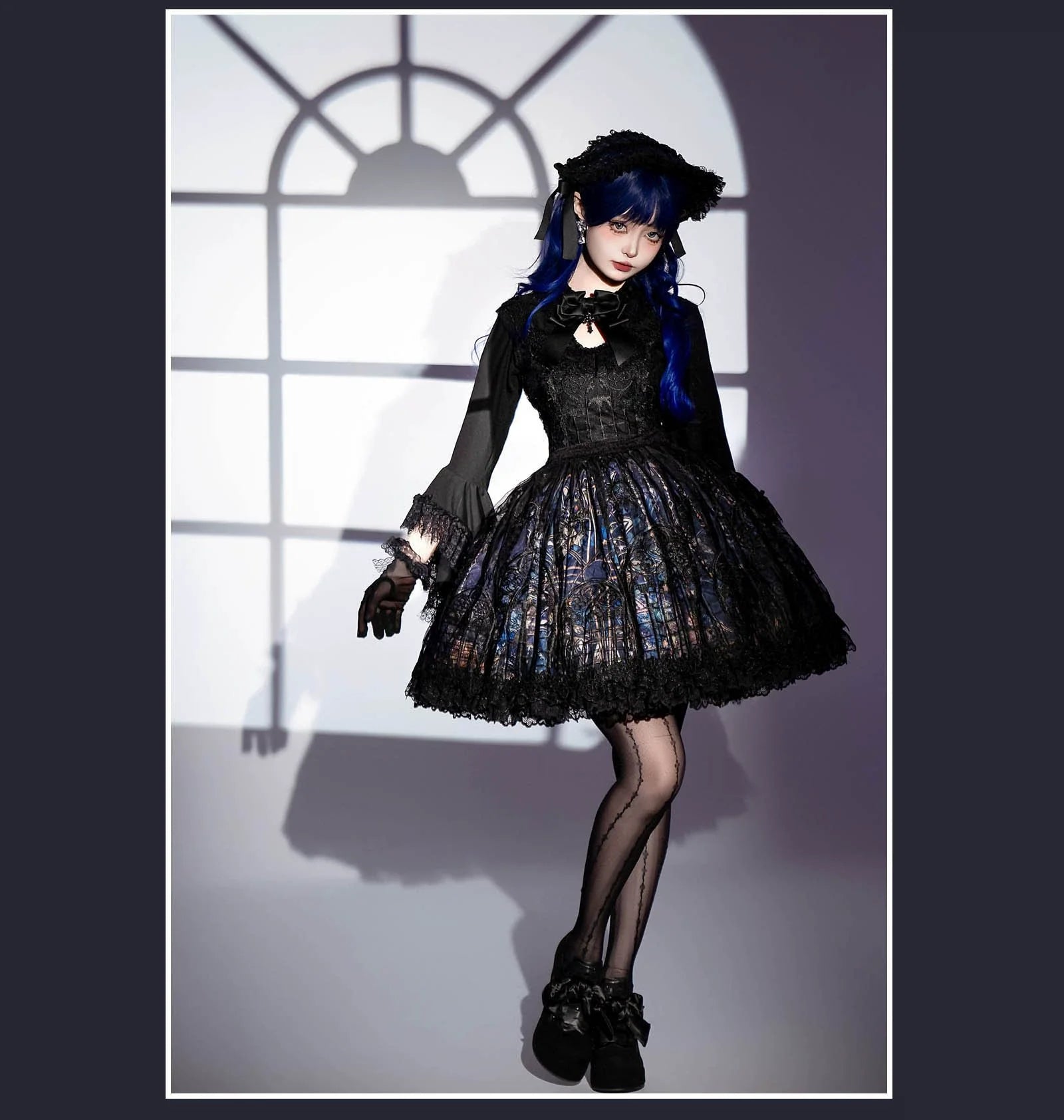 SUSIN - Night Traveler - Classic and Elegant Gothic Dress with Colorful Window Prints