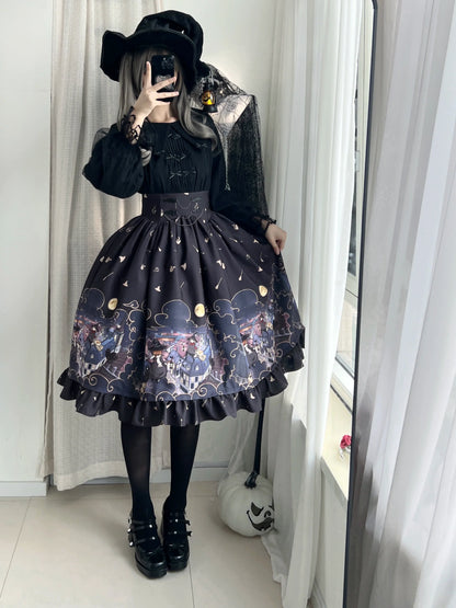 Magic Tea Party - Witching Night - Gothic Lolita SK Halloween Chiffon Skirt