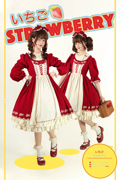 Strawberry Witch - Tochigi Girl - Sweet Lolita Strawberry Embroidered Dress