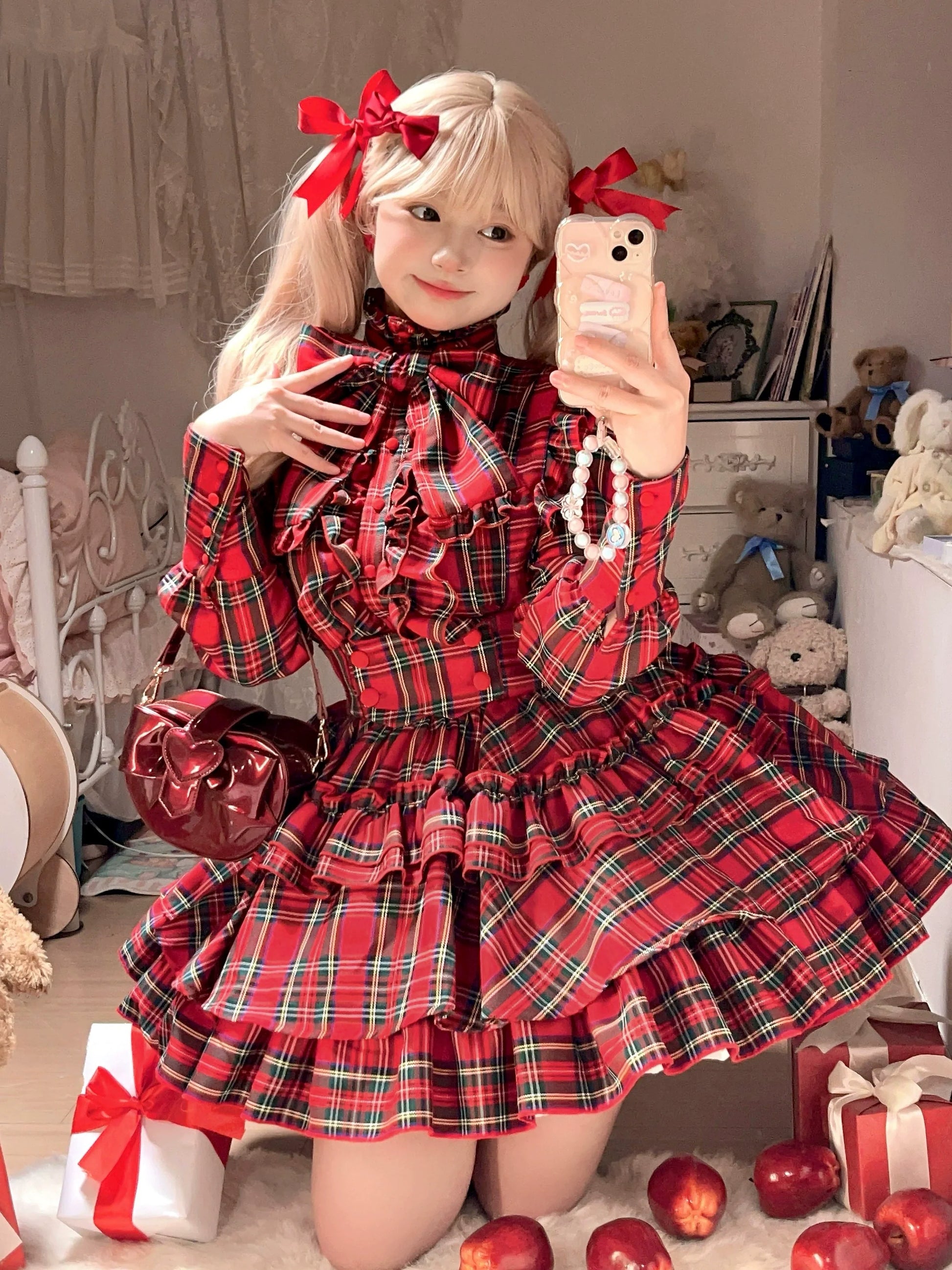 CATCOCOON - Humanoid Gift Box - Christmas Plaid Lolita Blouse & SK