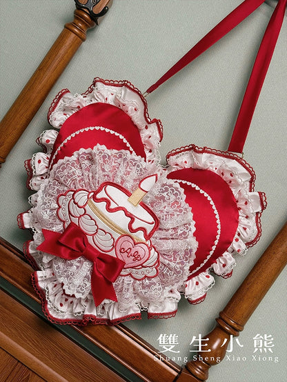 Shuang Sheng Xiao Xiong - Bite The Cake - Sweet Lolita Accessories, Red & White Polka Dots