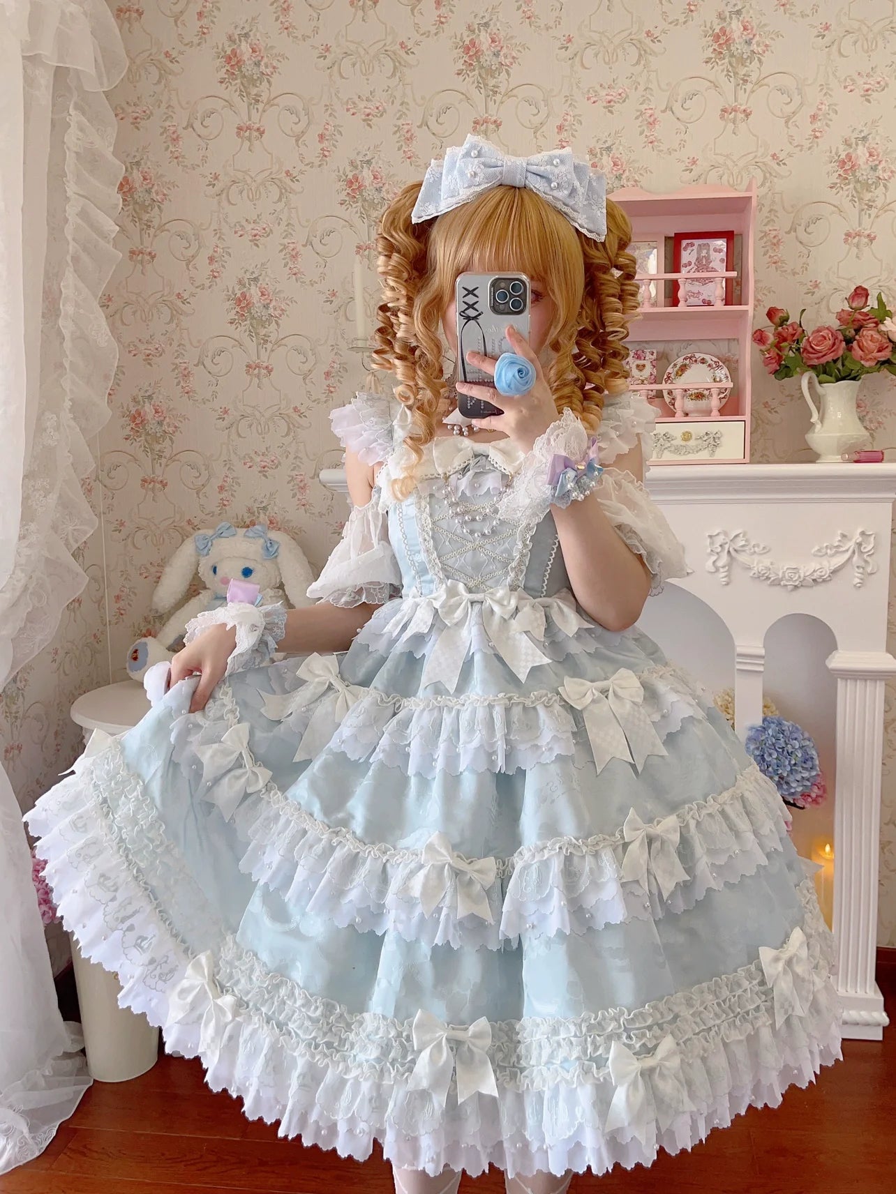 CheeseCat - Sweet Lolita Lace Cuffs Seashell Embroidery Ribbon Bow