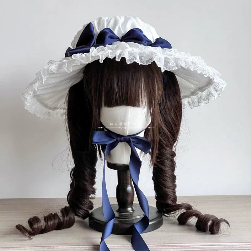 MAID - Vintage Lolita Hat Striped Lace Hat